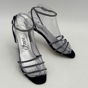 Onex Heels Womens 6.5M Black Rhinestone Strappy Sandals Slingback USA Formal